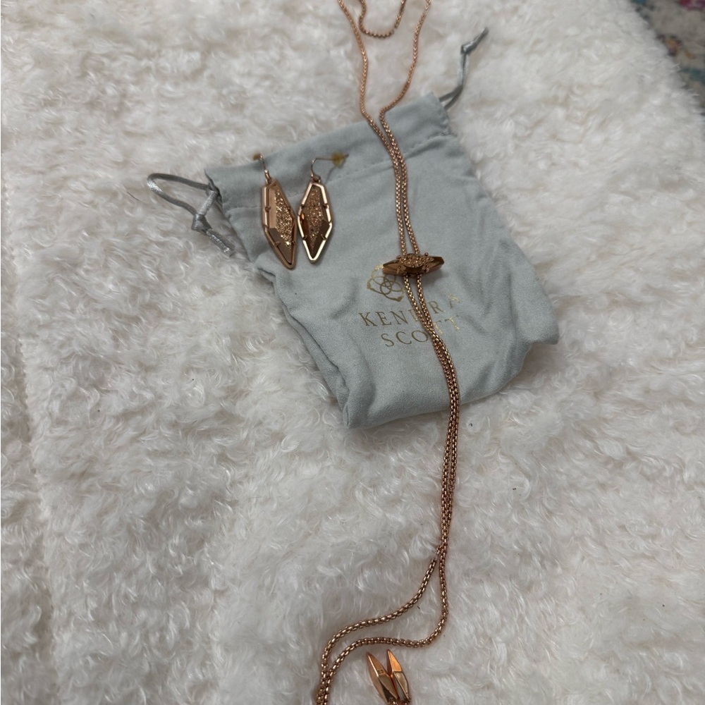 Kendra Scott Rose Gold Druzy Bexley earrings and Cheska Bolo